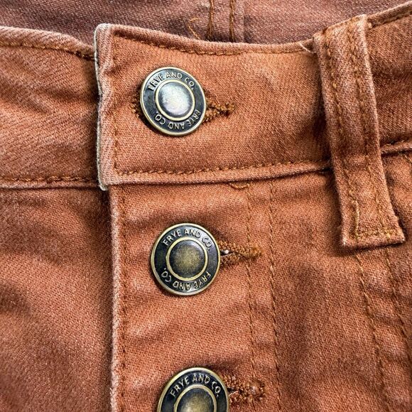 Frye And CO. Womens Button Fly Boot Cut Jeans High Rise Size 4 Cognac Brown - Picture 5 of 11